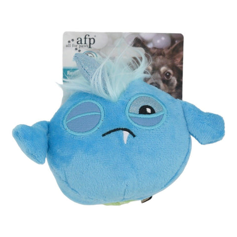 Meta Ball Çift Taraflı Canavar Tenis Topu, mavi peluş canavar yüzü etiketli kartında