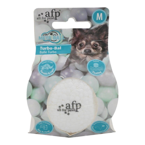 Meta Ball Turbo Top, M boy beyaz köpek topu all for paws ambalajında önden