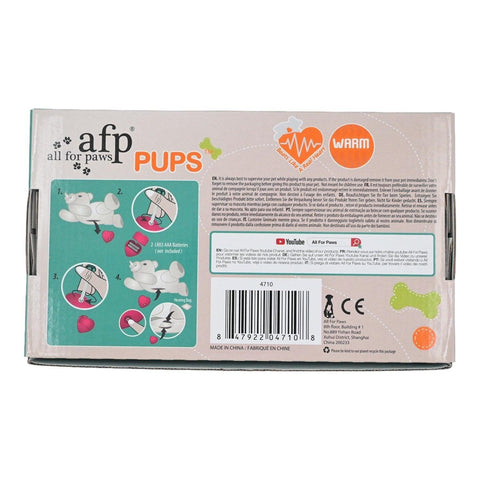 Pups Kalp Atışlı Peluş Emzikli Köpek Oyuncağı kutusunun arka yüzünde kalbin yerleştirilmesini gösteren kullanım adımları