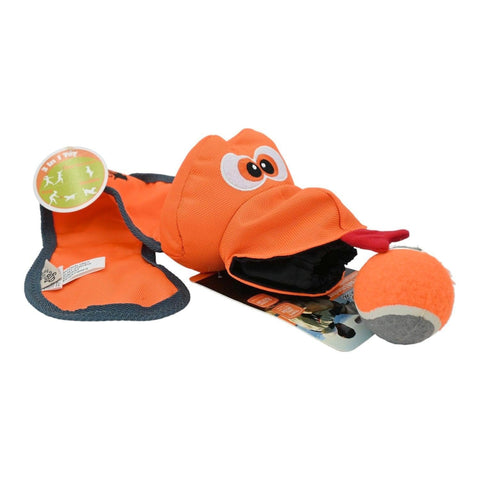 Outdoor Yılan Şeklinde Köpek Oyuncağı turuncu model, ağzındaki tenis topuyla yandan görünüm