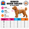 Bunico içi tüylü mont beden tablosu: XXS–XL boyun, göğüs ve sırt ölçüleri