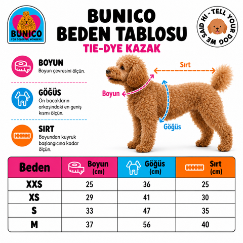Bunico tıe-dye kazak beden tablosu ve ölçüm rehberi