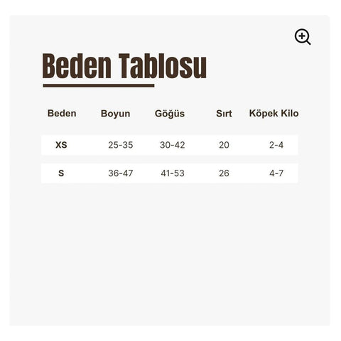 Küçük ırk köpek can yeleği beden tablosu – XS, S