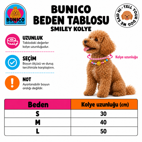 Bunico Smiley kolye beden tablosu; kolye uzunluğu