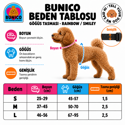 Bunico göğüs tasması · raınbow / smıley beden tablosu ve ölçüm rehberi